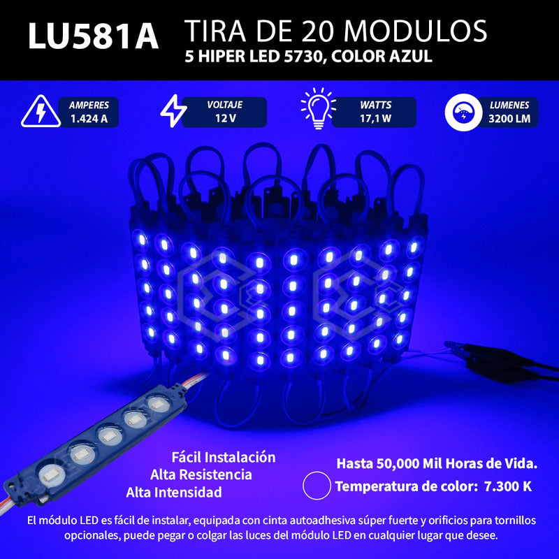 20 Modulos De 5 Leds 5630 Hiper Led Ip65 Contra Agua Color