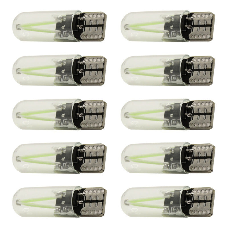 Kit 10 Foco De Pellizco Led Cob Vidrio Filamento Canbus T10