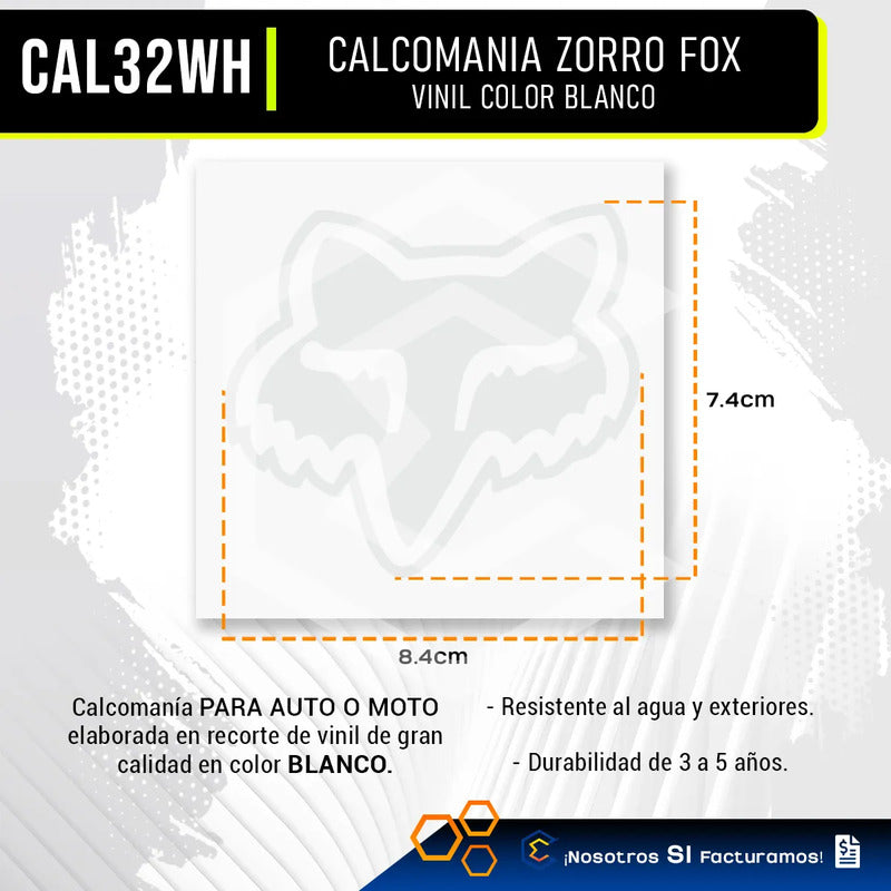10 Calcomanía Fox Zorro Blanco Sticker Vinil Auto Moto 8.4cm