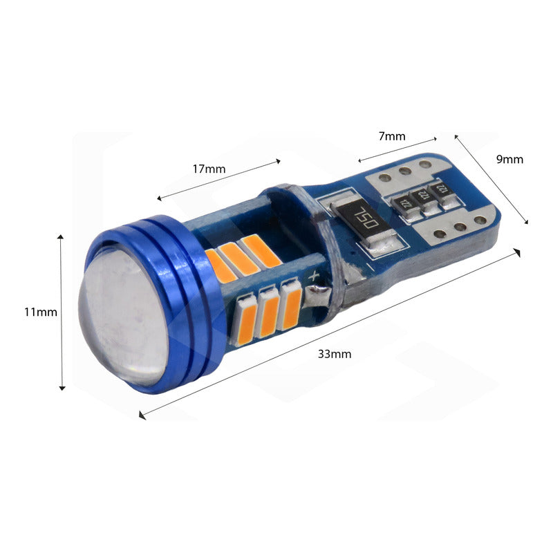 Par De Focos De Pellizco T10 15 Led Canbus Con Lupa 4010 12v