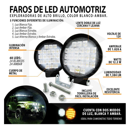 Par De Faros 24 Leds 9-30v 72w Blanco/ambar 5 Funciones T