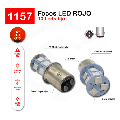 Par Focos 13 Leds 1157 2 Polos Patas Disparejas Función Fija