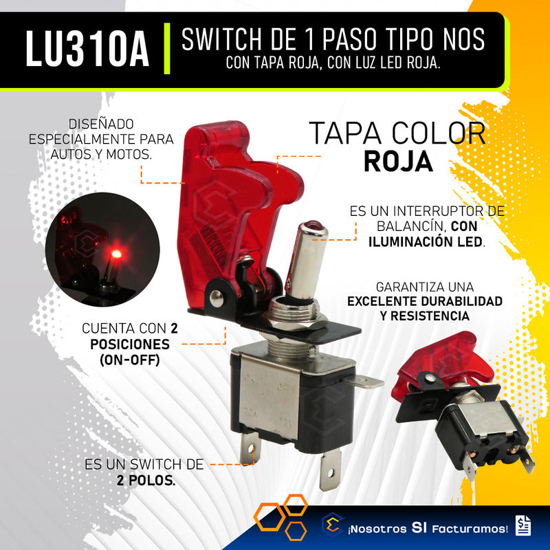 Switch Interruptor 1 Paso Tipo Nos Con Tapa Con Luz 1 Pieza