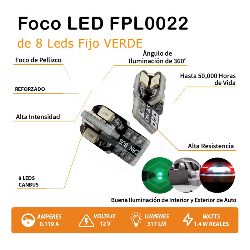 Kit 5 Par Focos De Pellizco 8 Led Canbus Alta Intensidad 12v