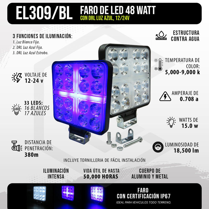 Par De Faros Cuadrados 33 Leds Aro De Luz Cruz Ip67 12-24v