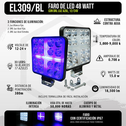Par De Faros Cuadrados 33 Leds Aro De Luz Cruz Ip67 12-24v