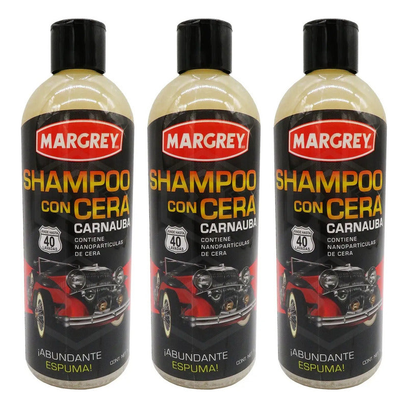 3 Shampoo Con Cera Autos Y Motos 1lt Alta Espuma Margrey