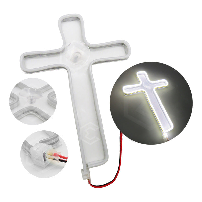 Figura Cruz Led Luz Neon Parabrisas Chupón Grande 26cm 12v