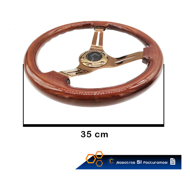 Volante Madera Automotriz Universal Centro Orobrillante 35cm