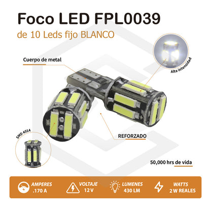 Par De Focos De Pellizco 10 Leds 7014 Canbus 12v Blanca