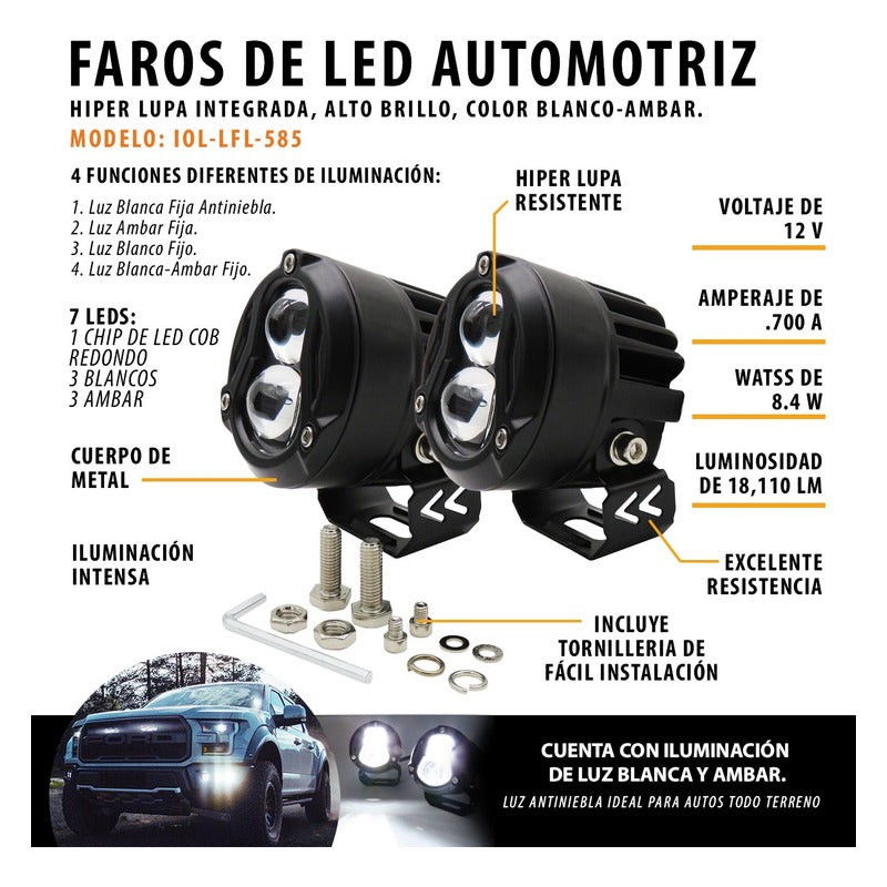Faro Cuadrado O Redondo Lupa Bicolor 18,000lm 7 Led Uso Rudo