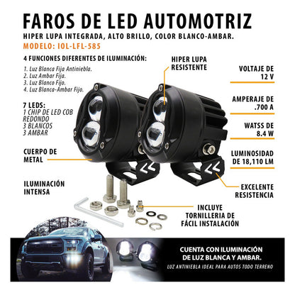 Faro Cuadrado O Redondo Lupa Bicolor 18,000lm 7 Led Uso Rudo