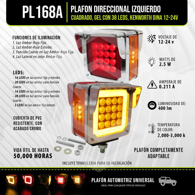 2 Plafon Direccional Cuadrada Gel 38led Kenworth Dina 12-24v Pl167a/168a