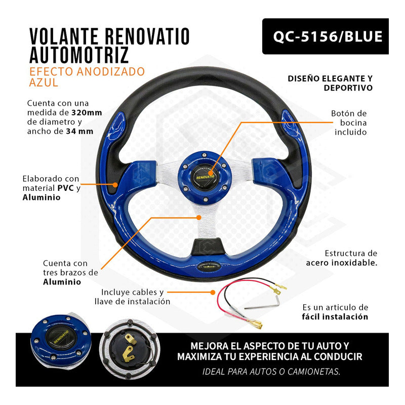Volante Deportivo Universal De Metal Con Acabado Gloss 32cm
