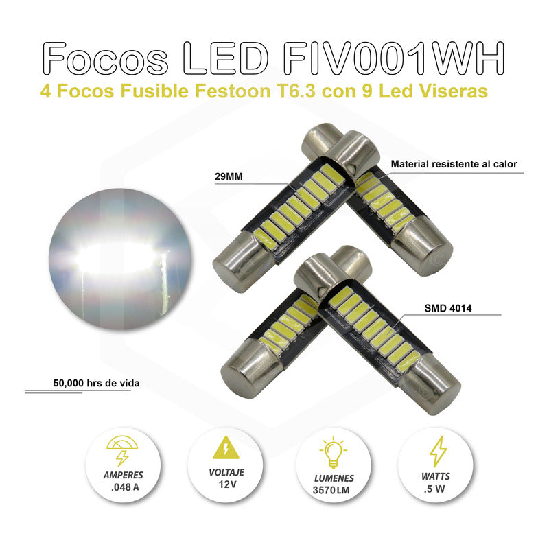 2 Focos Led Festoon 28 Mm 31 Mm 4014 Luz Vanidad Cortesía