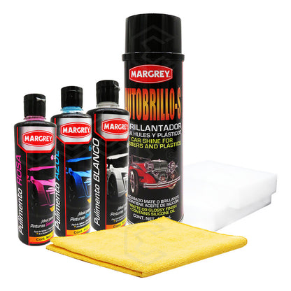 Kit Autobrillo S Aerosol Pulimento Azul Rosa Blanco Margrey