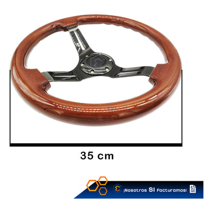 Volante Madera Automotriz Universal Centro Negro Brillo 35cm