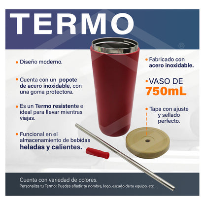 Termo Vaso Personalizado Nombre Logo Láser 750ml Acero Inox