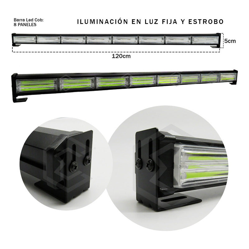 Barra Torreta Led Cob 8 Módulos Estrobo Código 16 Funciones
