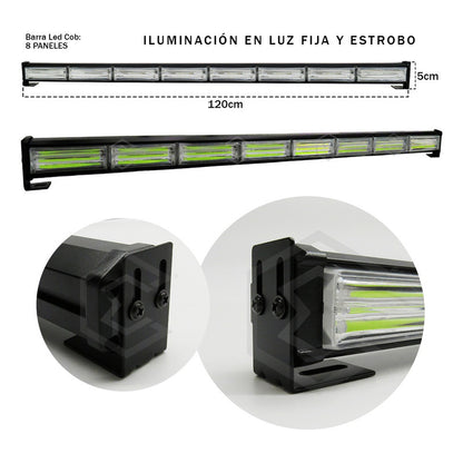 Barra Torreta Led Cob 8 Módulos Estrobo Código 16 Funciones