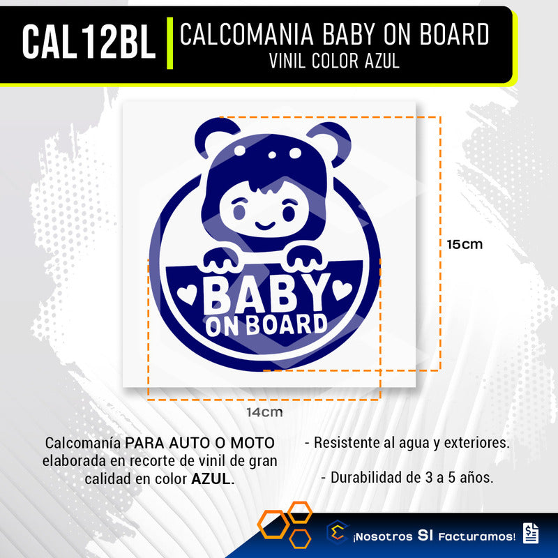 2 Calcomanía Bebé A Bordo Sticker Vinil Auto Moto 14cm X15cm