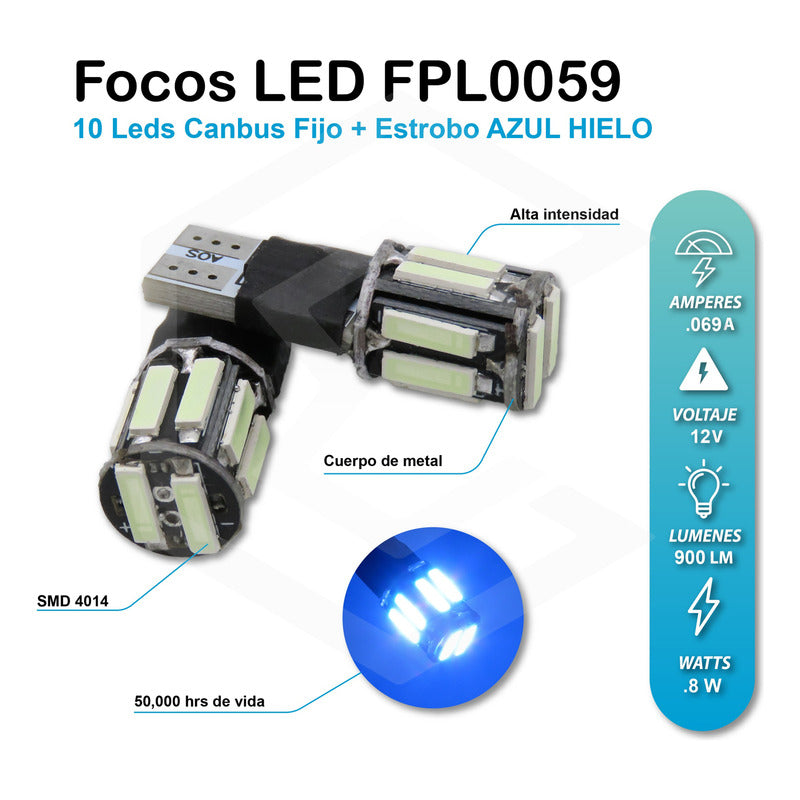 Kit 10 Focos De Pellizco 10 Led Canbus Fijo + Estrobo T10