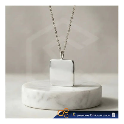Collar Dije Cuadrado Plata Personalizado Grabado Láser Acerr Plateado