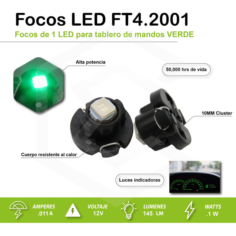 Kit 10 Focos Led T4.2 10 Mm Clúster Para Tablero Fija 12v