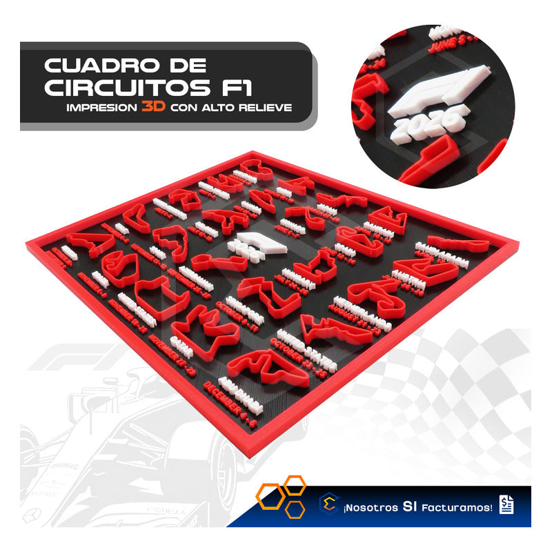 Cuadro Mapa Circuitos Pistas Formula 1 F1 Temporada 2026 Rojo Negro