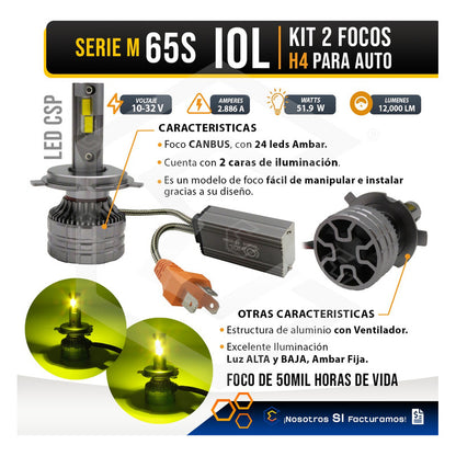 2 Focos 24led Csp Ambar H4 M65s Ventilador Alta Y Baja 51.9w H4 Ambar