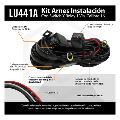 Kit Arnés Instalación Faros Barras Swtich Relay 1 Vía Cal 16