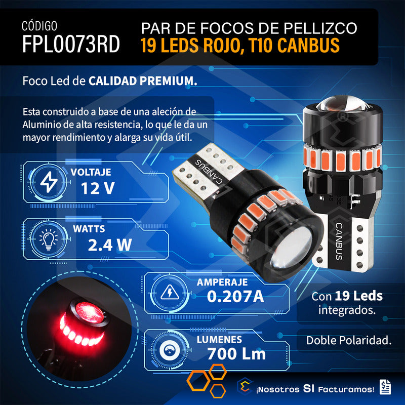 Kit 10 Focos De Pellizco 19 Leds T10 Canbus Lupa 2.4w 700lm