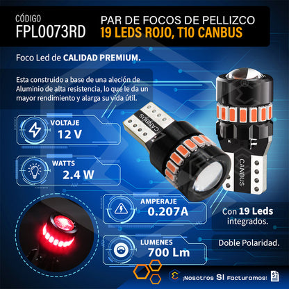 Kit 10 Focos De Pellizco 19 Leds T10 Canbus Lupa 2.4w 700lm