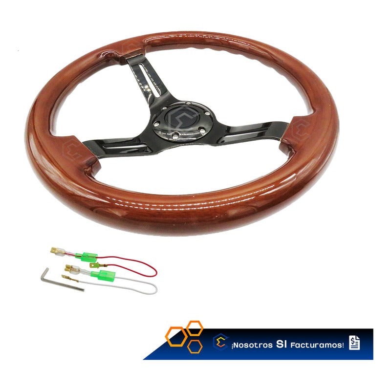 Volante Madera Automotriz Universal Centro Negro Brillo 35cm