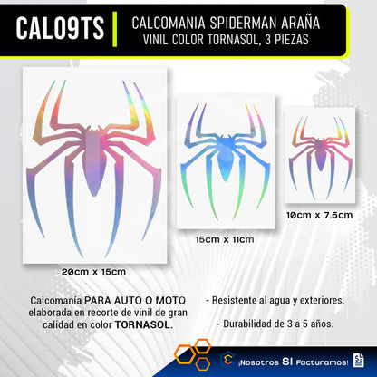Calcomanía Spiderman Tornasol Araña Sticker Vinil 3 Piezas