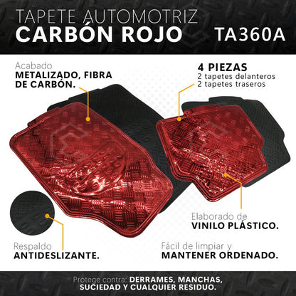 Tapete Metalizado Tipo Fibra De Carbón Auto Juego 4 Piezas