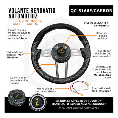 Volante Deportivo Universal De Metal Brazos Con Ranuras