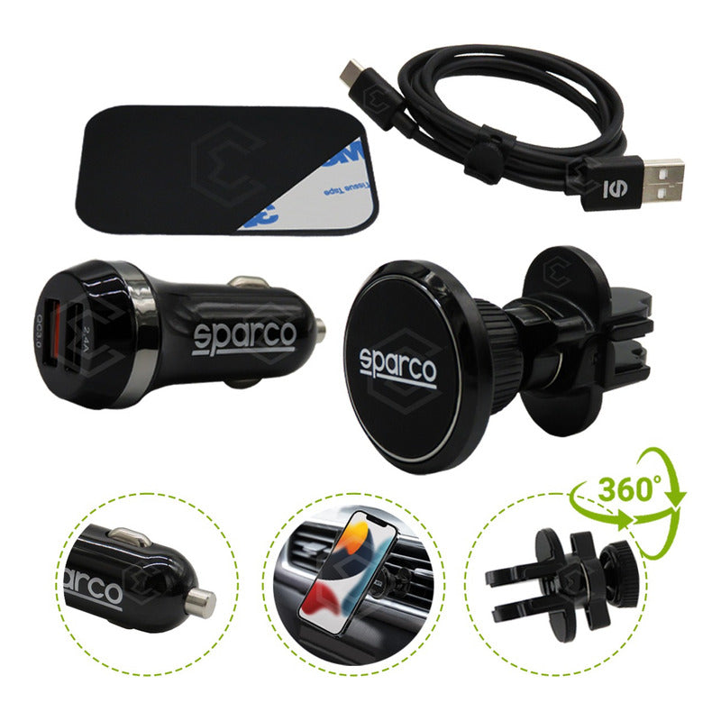 Soporte Porta Celular Magnético C/ Cargador Cable Usb Sparco