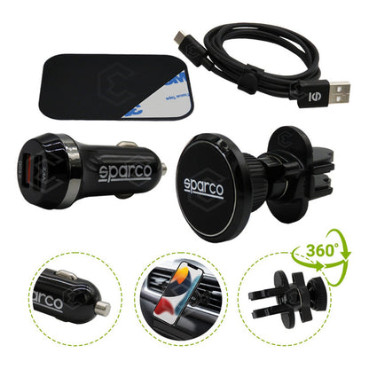 Soporte Porta Celular Magnético C/ Cargador Cable Usb Sparco