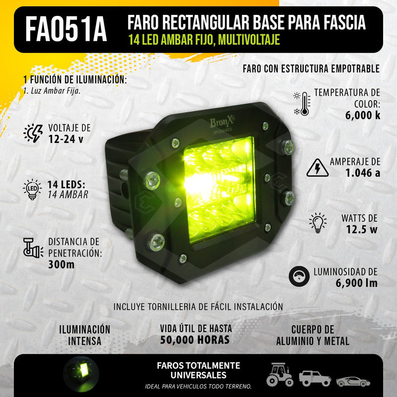2 Faros Empotrable Fascia 14 Led Blanco O Ambar Fijo 12-24v