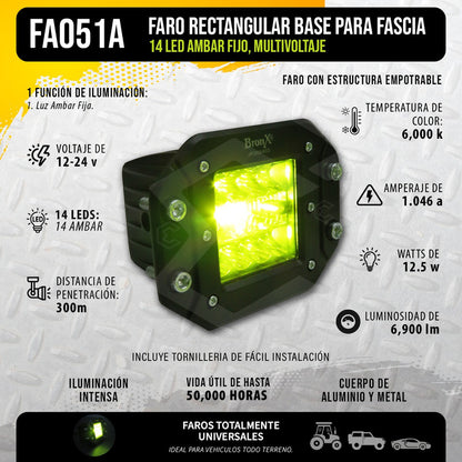 2 Faros Empotrable Fascia 14 Led Blanco O Ambar Fijo 12-24v