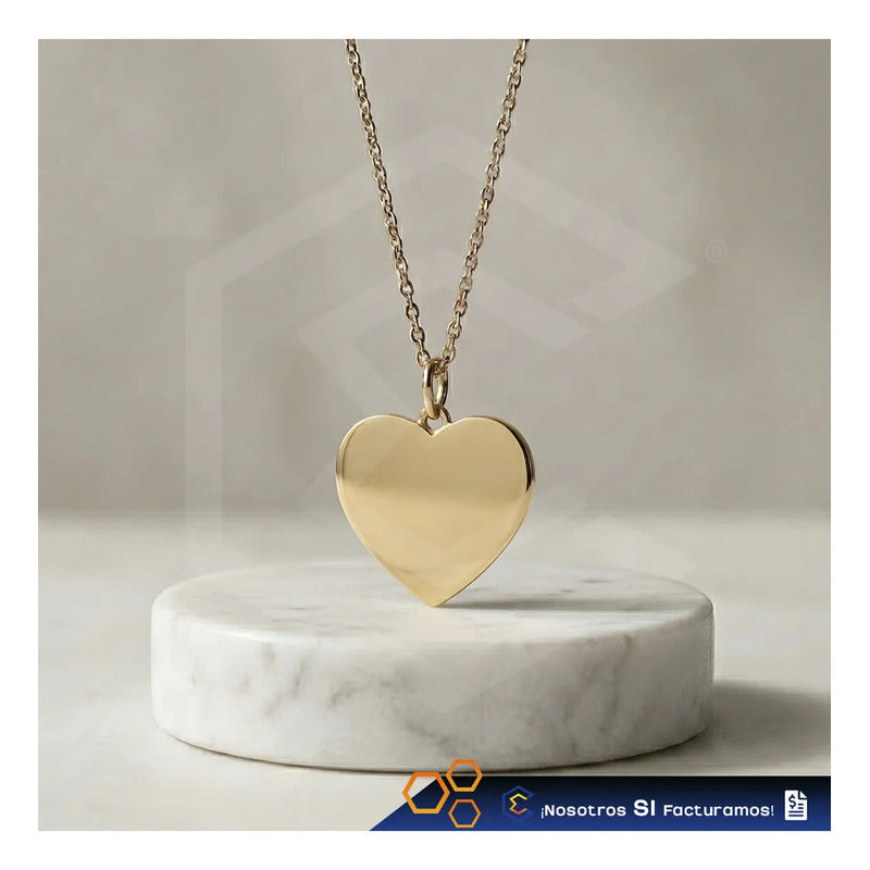 Collar Dije Corazón Dorado Personalizado Grabado Láser Acero Dorado