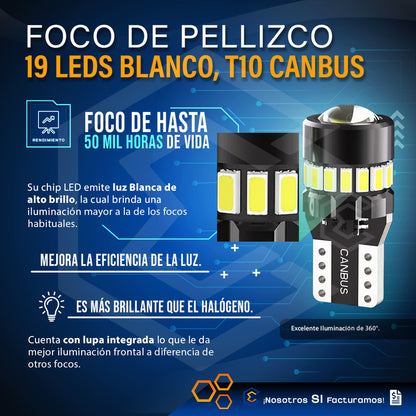 Kit 10 Focos De Pellizco 19 Leds T10 Canbus Lupa 2.4w 700lm