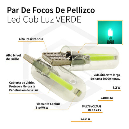 Kit 10 Foco De Pellizco Led Cob Vidrio Filamento Canbus T10