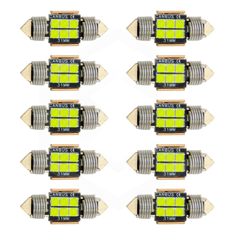 Kit 10 Focos Luz Interior 31 36 39 41 Mm 6 Leds Canbus 12v