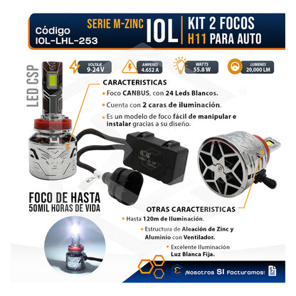 Kit 2 Focos H11 48 Led Csp Nitrogeno Zinc Alta Baja 20,000lm H11