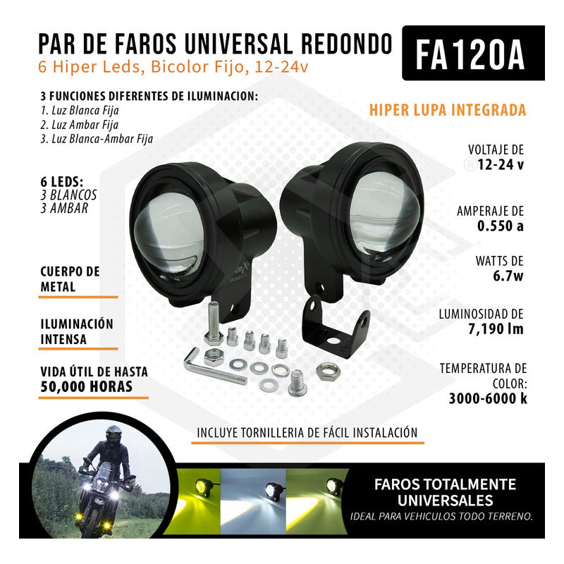 Par Faros Universal Redondo 6 Hiper Leds Bicolor Fijo 12-24v
