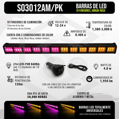 Barra 216 Led 19 Funciones 12 Módulos Bicolor Estrobo 12-24v