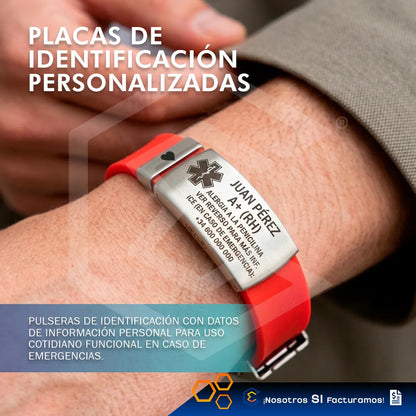 Kit 4 Pulsera Identificación Personalizada Emergencia Láser Rosa Mexicano