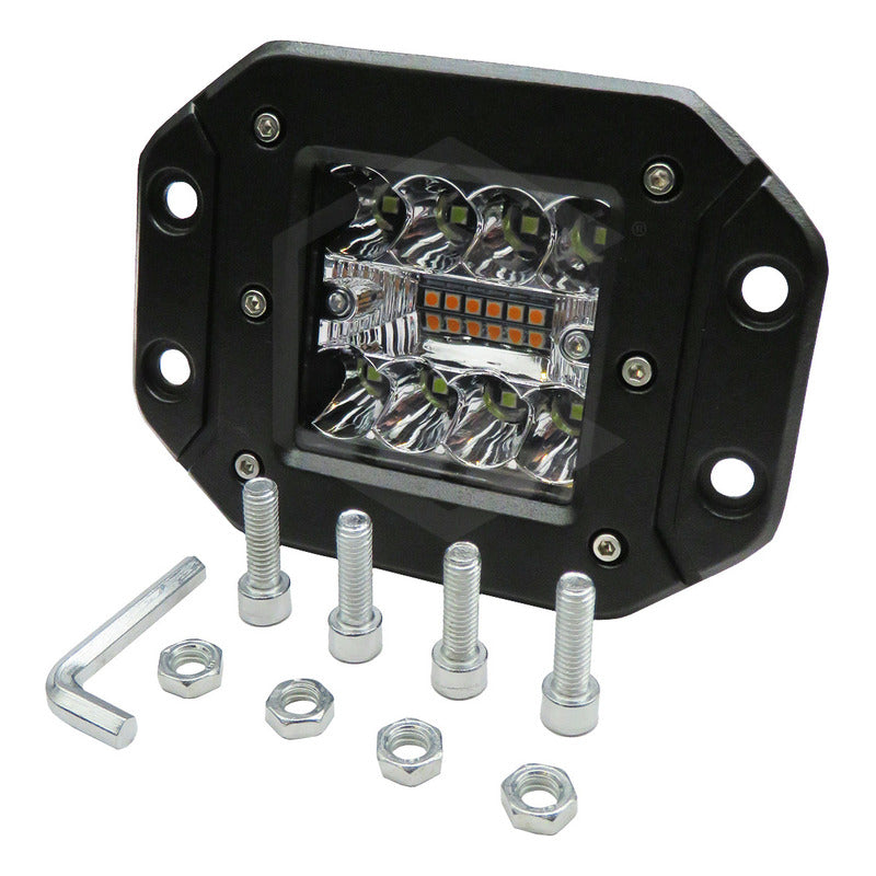 2 Faros Rectangular Bicolor Empotrable 14 Led Estrobo 12/24v